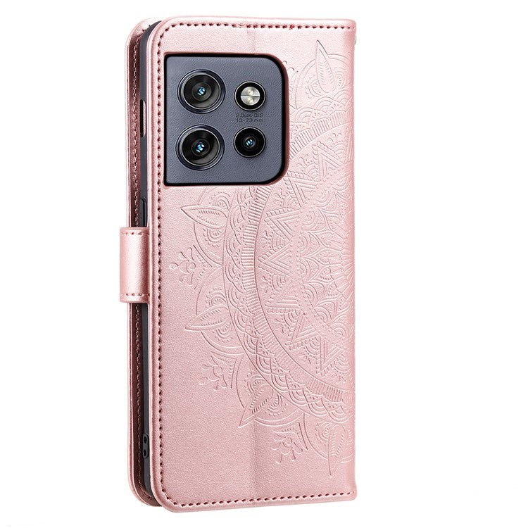 For Motorola Edge 50 Neo 5G / Moto S50 5G / Thinkphone 25 5G Case Imprinted Totem PU Leather Wallet Stand Phone Cover - Rose Gold