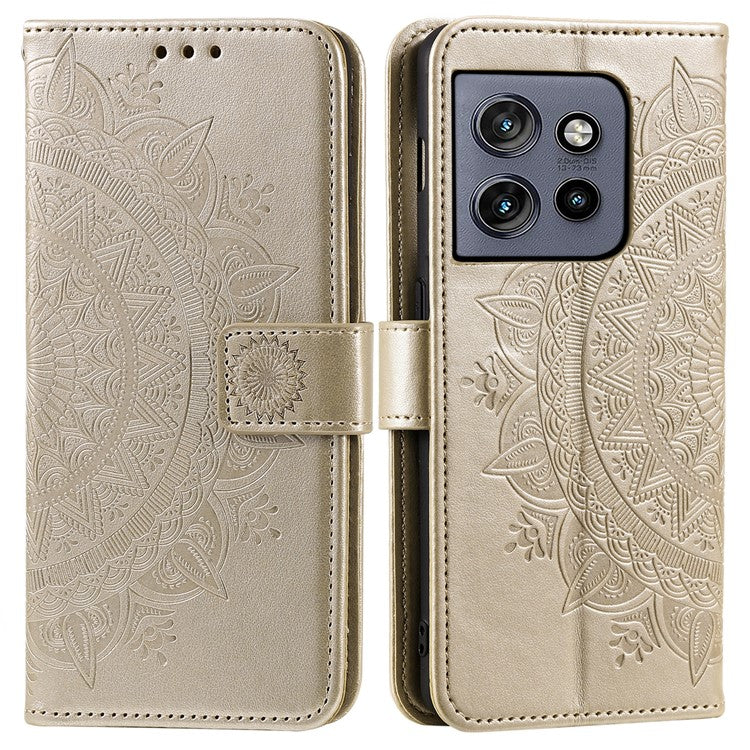 For Motorola Edge 50 Neo 5G / Moto S50 5G / Thinkphone 25 5G Case Imprinted Totem PU Leather Wallet Stand Phone Cover - Gold