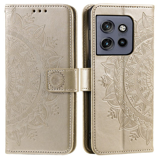 For Motorola Edge 50 Neo 5G / Moto S50 5G / Thinkphone 25 5G Case Imprinted Totem PU Leather Wallet Stand Phone Cover - Gold
