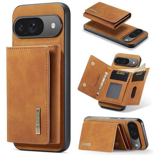 DG.MING M1 Series for Google Pixel 9 Pro / Pixel 9 Case Kickstand PU Phone Cover with Detachable Wallet - Brown