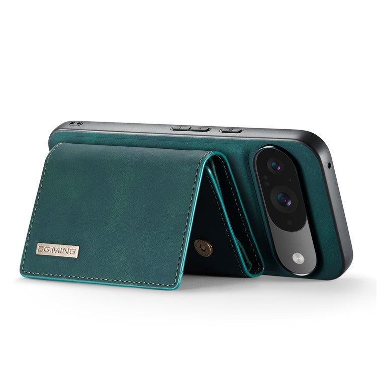 DG.MING M1 Series for Google Pixel 9 Pro / Pixel 9 Case Kickstand PU Phone Cover with Detachable Wallet - Green