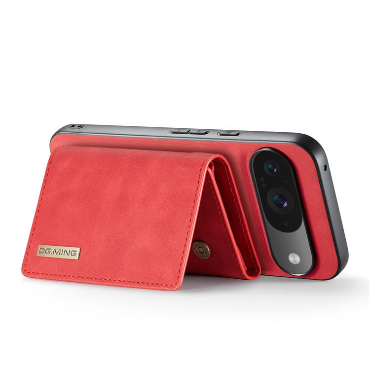 DG.MING M1 Series for Google Pixel 9 Pro / Pixel 9 Case Kickstand PU Phone Cover with Detachable Wallet - Red