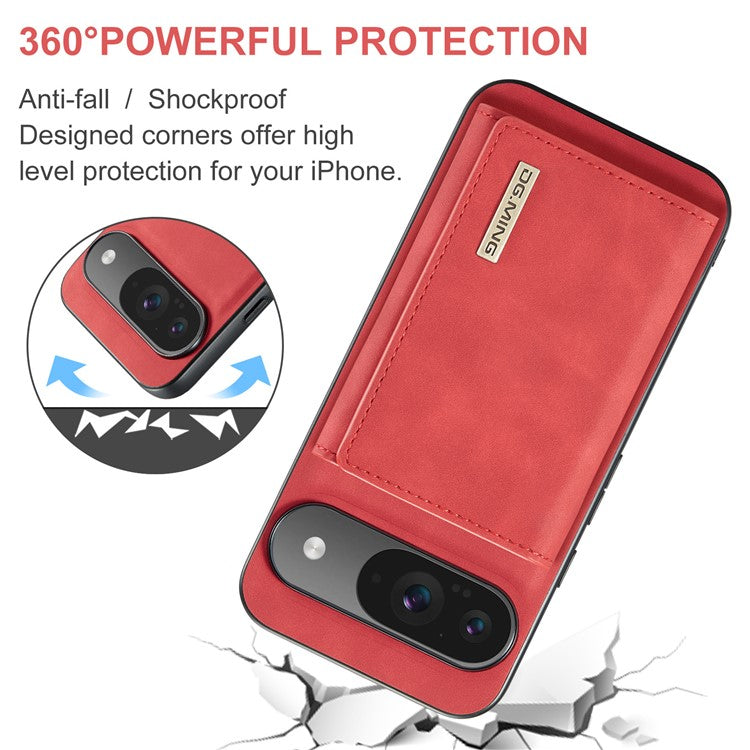 DG.MING M1 Series for Google Pixel 9 Pro / Pixel 9 Case Kickstand PU Phone Cover with Detachable Wallet - Red