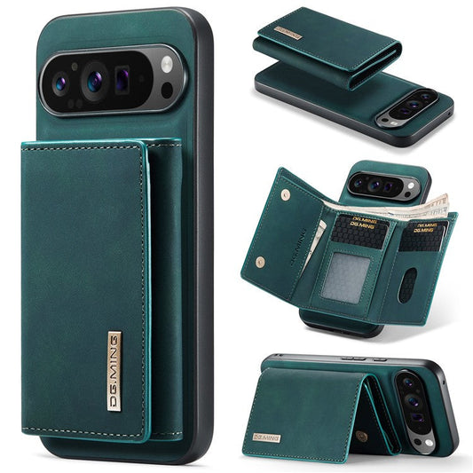 DG.MING M1 Series for Google Pixel 9 Pro XL Case Kickstand PU Phone Cover with Detachable Wallet - Green