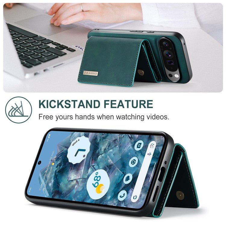 DG.MING M1 Series for Google Pixel 9 Pro XL Case Kickstand PU Phone Cover with Detachable Wallet - Green