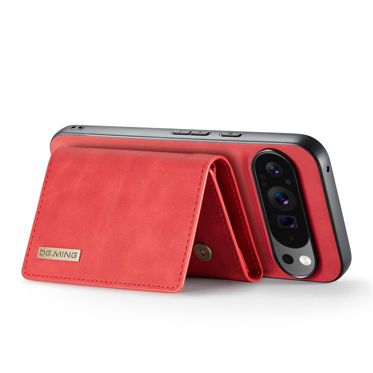 DG.MING M1 Series for Google Pixel 9 Pro XL Case Kickstand PU Phone Cover with Detachable Wallet - Red