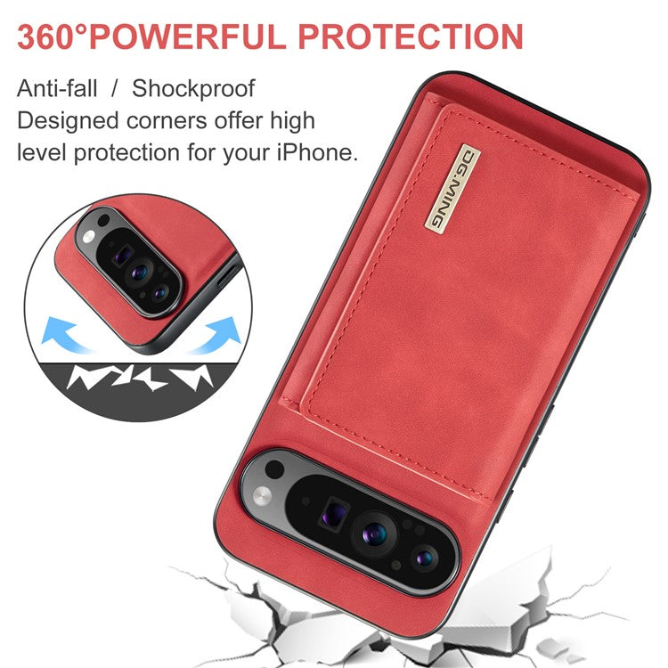 DG.MING M1 Series for Google Pixel 9 Pro XL Case Kickstand PU Phone Cover with Detachable Wallet - Red