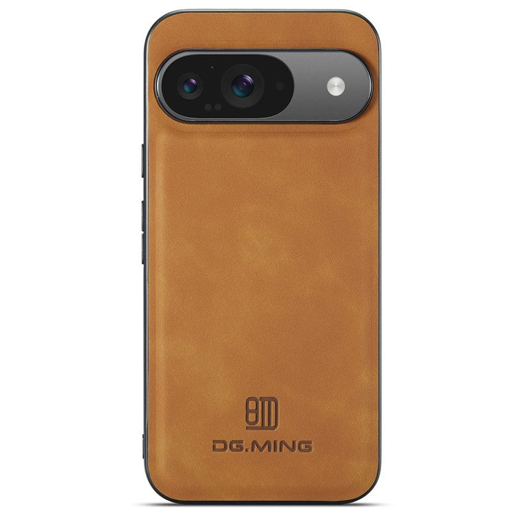 DG.MING For Google Pixel 9 Pro / Pixel 9 Case PU Leather Covered PC+TPU Hybrid Phone Shell - Brown