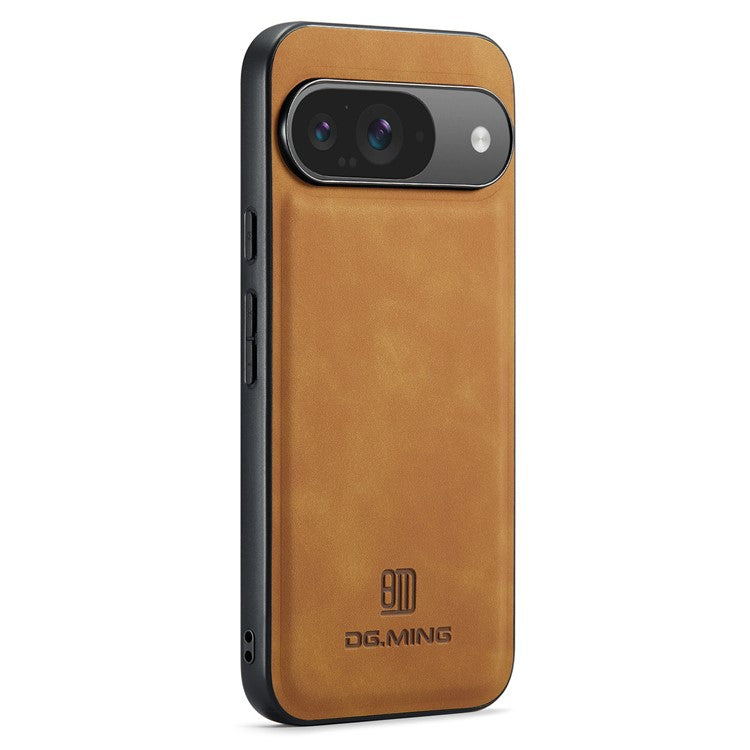DG.MING For Google Pixel 9 Pro / Pixel 9 Case PU Leather Covered PC+TPU Hybrid Phone Shell - Brown