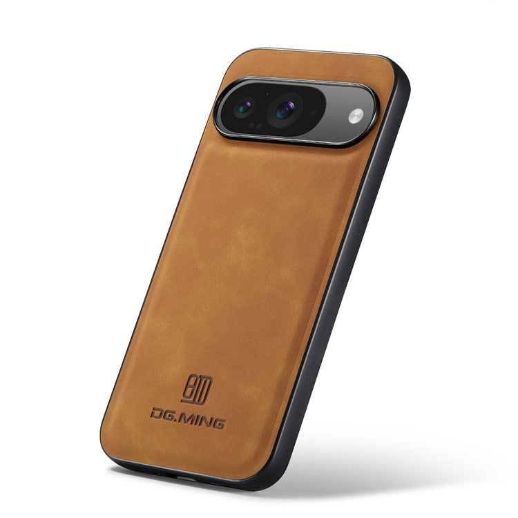 DG.MING For Google Pixel 9 Pro / Pixel 9 Case PU Leather Covered PC+TPU Hybrid Phone Shell - Brown