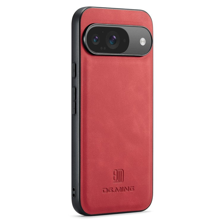 DG.MING For Google Pixel 9 Pro / Pixel 9 Case PU Leather Covered PC+TPU Hybrid Phone Shell - Red