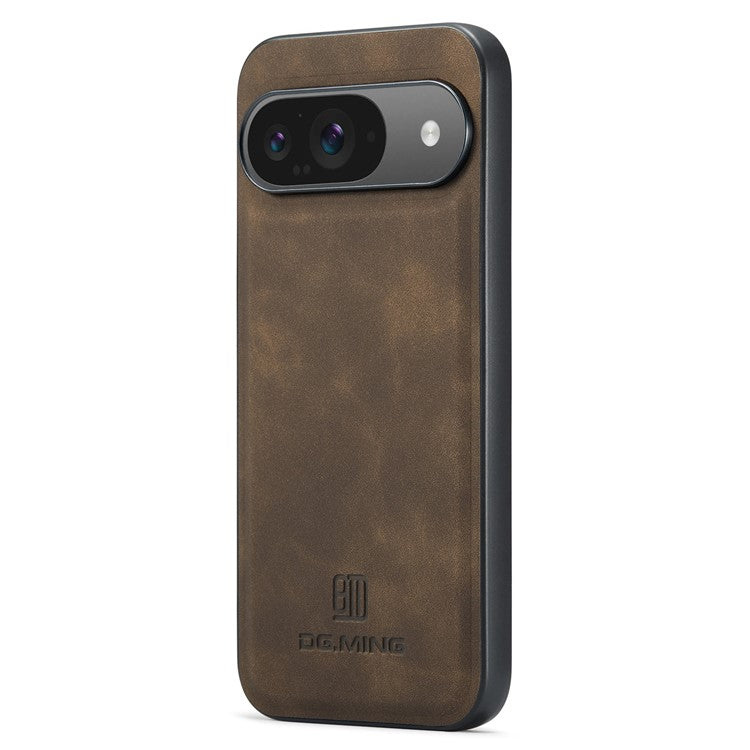 DG.MING For Google Pixel 9 Pro / Pixel 9 Case PU Leather Covered PC+TPU Hybrid Phone Shell - Coffee
