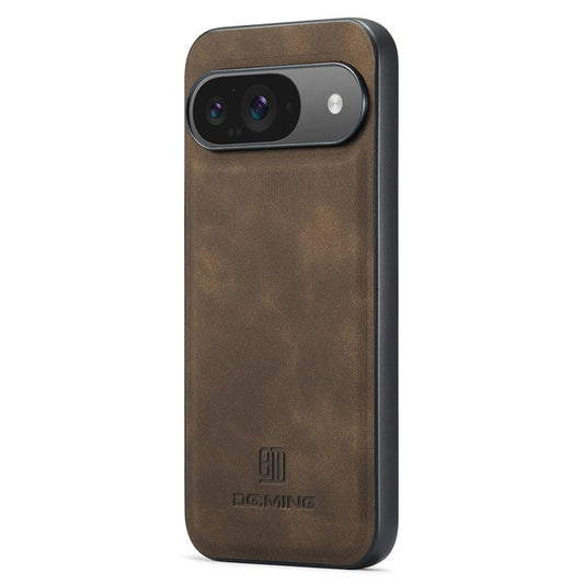DG.MING For Google Pixel 9 Pro / Pixel 9 Case PU Leather Covered PC+TPU Hybrid Phone Shell - Coffee