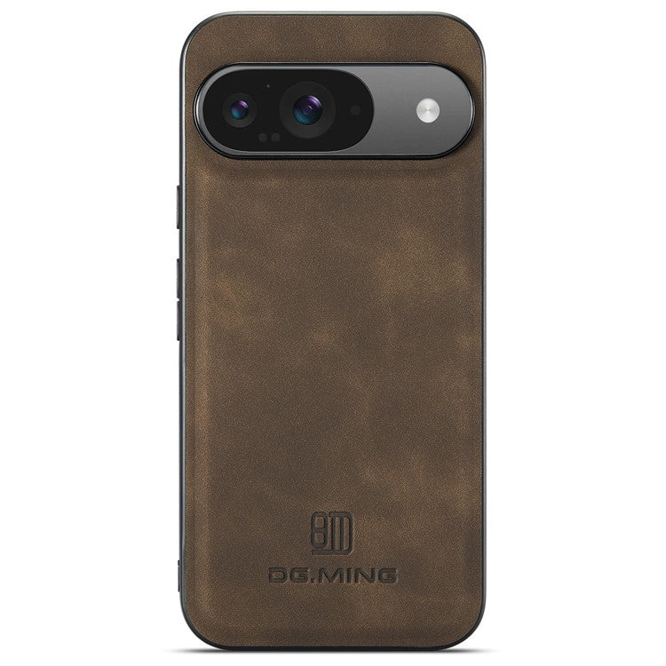 DG.MING For Google Pixel 9 Pro / Pixel 9 Case PU Leather Covered PC+TPU Hybrid Phone Shell - Coffee