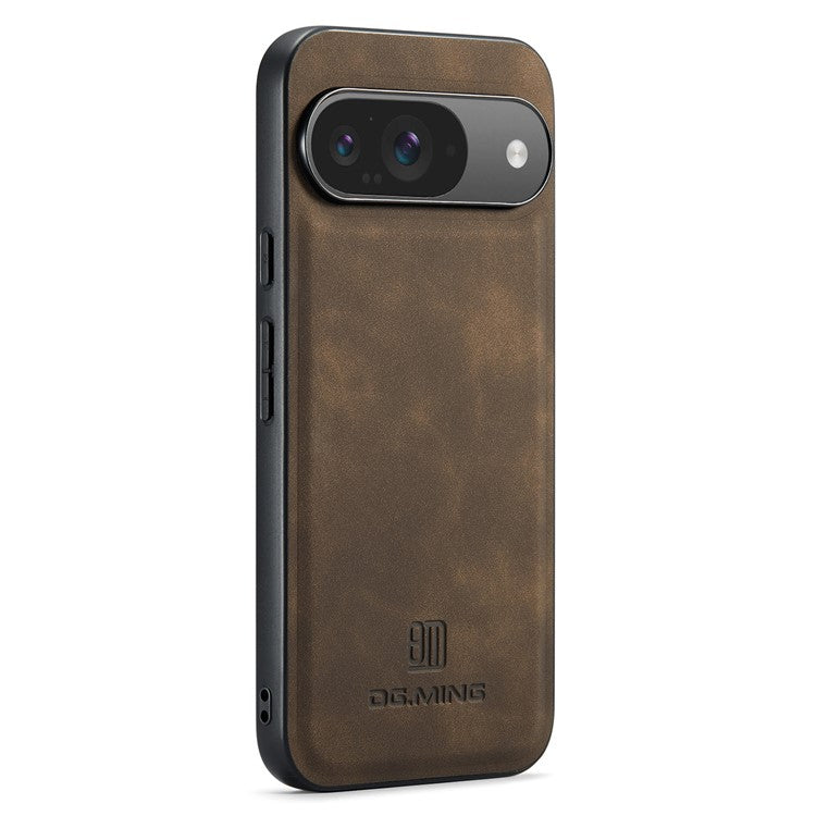 DG.MING For Google Pixel 9 Pro / Pixel 9 Case PU Leather Covered PC+TPU Hybrid Phone Shell - Coffee