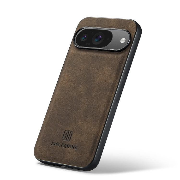 DG.MING For Google Pixel 9 Pro / Pixel 9 Case PU Leather Covered PC+TPU Hybrid Phone Shell - Coffee