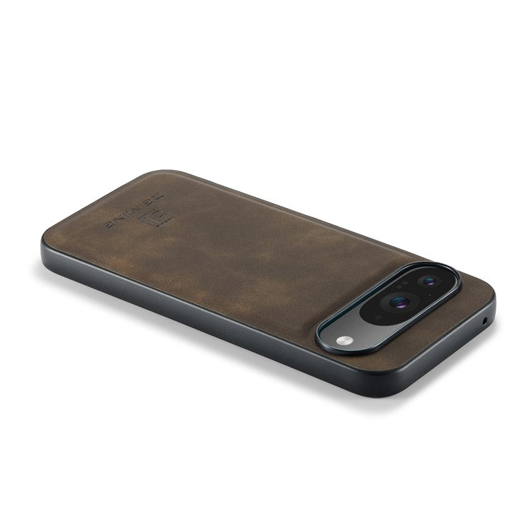 DG.MING For Google Pixel 9 Pro / Pixel 9 Case PU Leather Covered PC+TPU Hybrid Phone Shell - Coffee