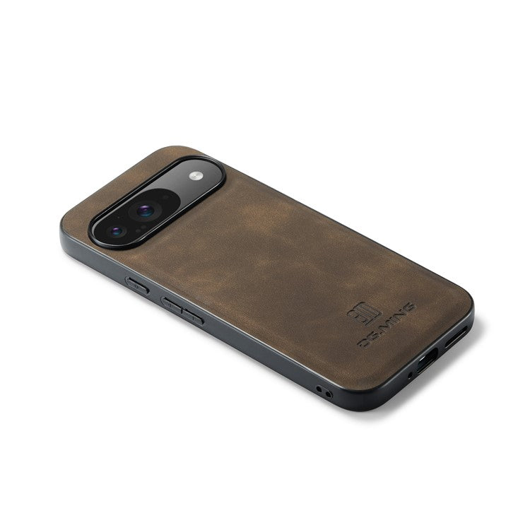 DG.MING For Google Pixel 9 Pro / Pixel 9 Case PU Leather Covered PC+TPU Hybrid Phone Shell - Coffee