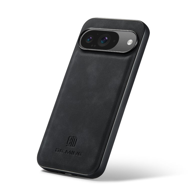 DG.MING For Google Pixel 9 Pro / Pixel 9 Case PU Leather Covered PC+TPU Hybrid Phone Shell - Black