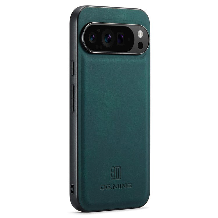DG.MING For Google Pixel 9 Pro XL Case PU Leather Covered PC+TPU Hybrid Phone Shell - Green