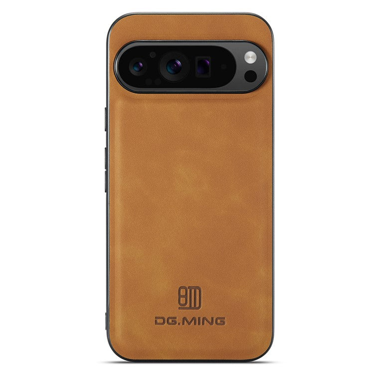 DG.MING For Google Pixel 9 Pro XL Case PU Leather Covered PC+TPU Hybrid Phone Shell - Brown