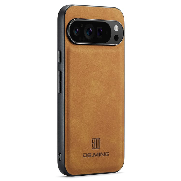 DG.MING For Google Pixel 9 Pro XL Case PU Leather Covered PC+TPU Hybrid Phone Shell - Brown