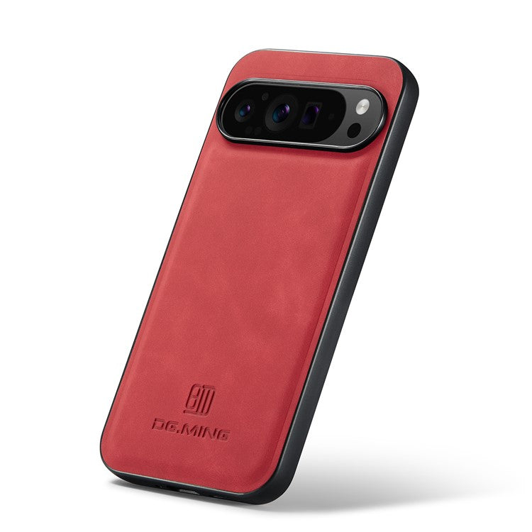 DG.MING For Google Pixel 9 Pro XL Case PU Leather Covered PC+TPU Hybrid Phone Shell - Red
