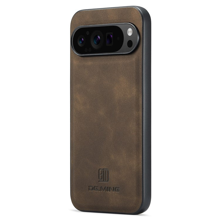 DG.MING For Google Pixel 9 Pro XL Case PU Leather Covered PC+TPU Hybrid Phone Shell - Coffee