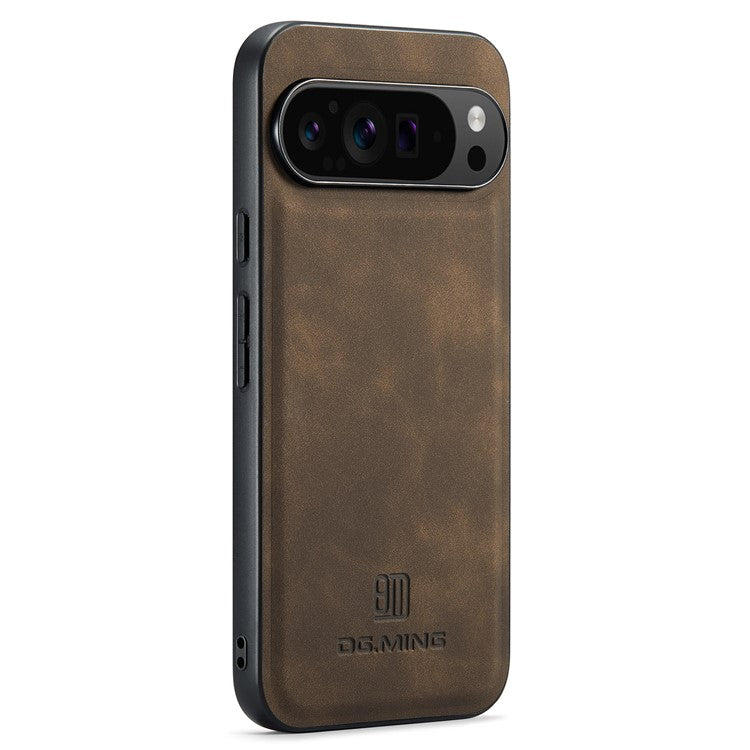 DG.MING For Google Pixel 9 Pro XL Case PU Leather Covered PC+TPU Hybrid Phone Shell - Coffee