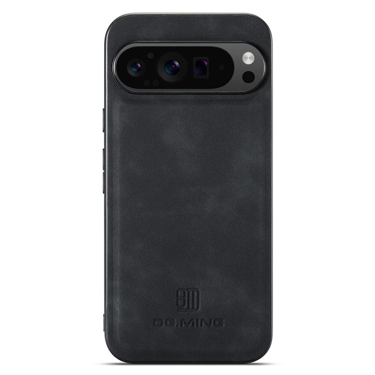 DG.MING For Google Pixel 9 Pro XL Case PU Leather Covered PC+TPU Hybrid Phone Shell - Black