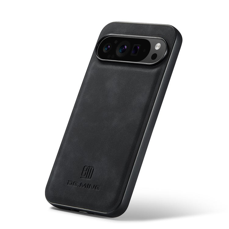 DG.MING For Google Pixel 9 Pro XL Case PU Leather Covered PC+TPU Hybrid Phone Shell - Black
