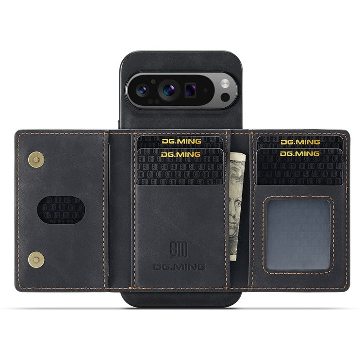 DG.MING M2 Series for Google Pixel 9 Pro XL Case PU+PC+TPU Phone Cover Detachable Wallet - Black