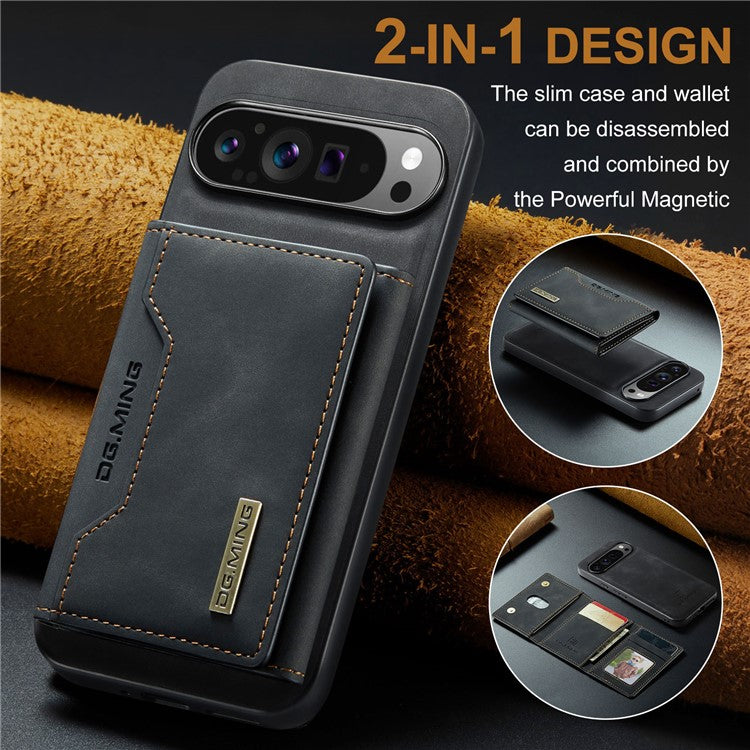 DG.MING M2 Series for Google Pixel 9 Pro XL Case PU+PC+TPU Phone Cover Detachable Wallet - Black