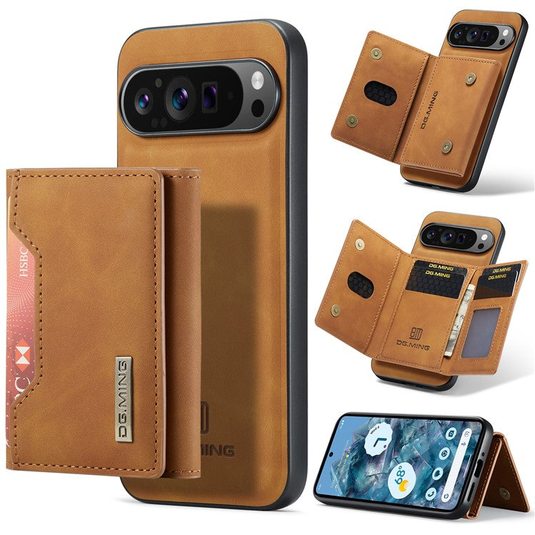 DG.MING M2 Series for Google Pixel 9 Pro XL Case PU+PC+TPU Phone Cover Detachable Wallet - Brown