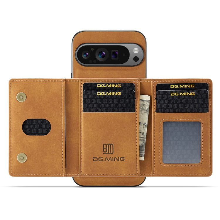 DG.MING M2 Series for Google Pixel 9 Pro XL Case PU+PC+TPU Phone Cover Detachable Wallet - Brown
