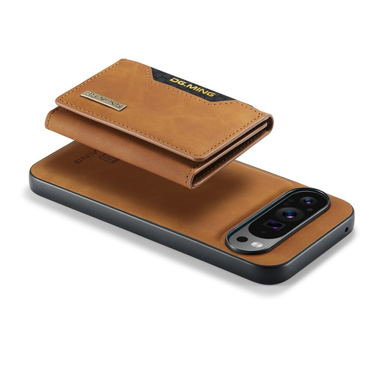 DG.MING M2 Series for Google Pixel 9 Pro XL Case PU+PC+TPU Phone Cover Detachable Wallet - Brown