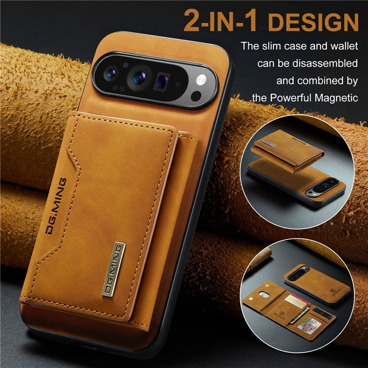DG.MING M2 Series for Google Pixel 9 Pro XL Case PU+PC+TPU Phone Cover Detachable Wallet - Brown