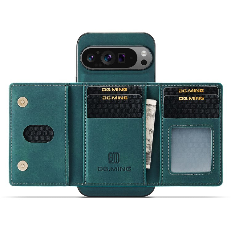 DG.MING M2 Series for Google Pixel 9 Pro XL Case PU+PC+TPU Phone Cover Detachable Wallet - Green