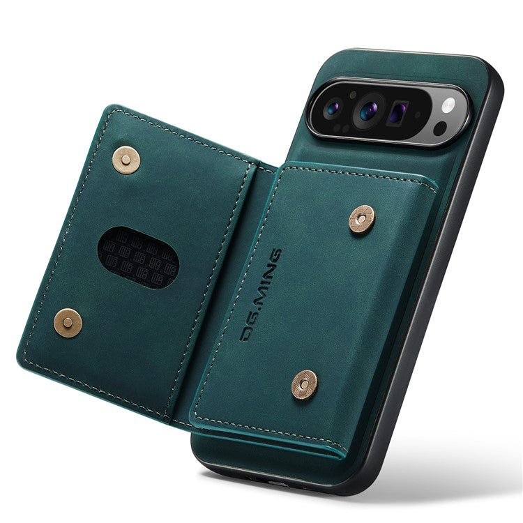 DG.MING M2 Series for Google Pixel 9 Pro XL Case PU+PC+TPU Phone Cover Detachable Wallet - Green
