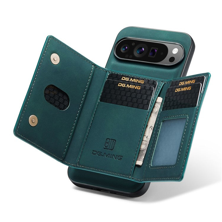 DG.MING M2 Series for Google Pixel 9 Pro XL Case PU+PC+TPU Phone Cover Detachable Wallet - Green