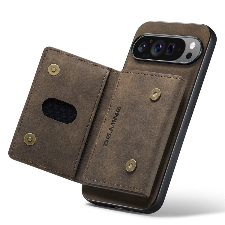 DG.MING M2 Series for Google Pixel 9 Pro XL Case PU+PC+TPU Phone Cover Detachable Wallet - Coffee