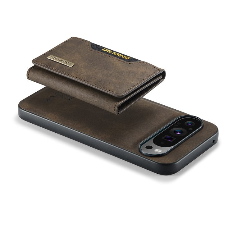 DG.MING M2 Series for Google Pixel 9 Pro XL Case PU+PC+TPU Phone Cover Detachable Wallet - Coffee