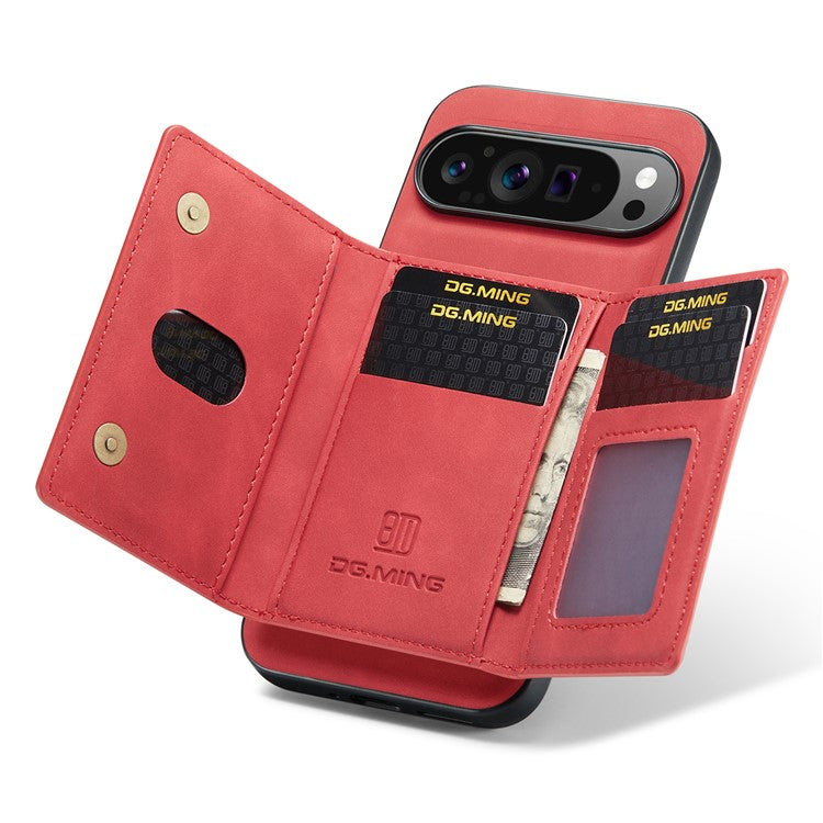 DG.MING M2 Series for Google Pixel 9 Pro XL Case PU+PC+TPU Phone Cover Detachable Wallet - Red