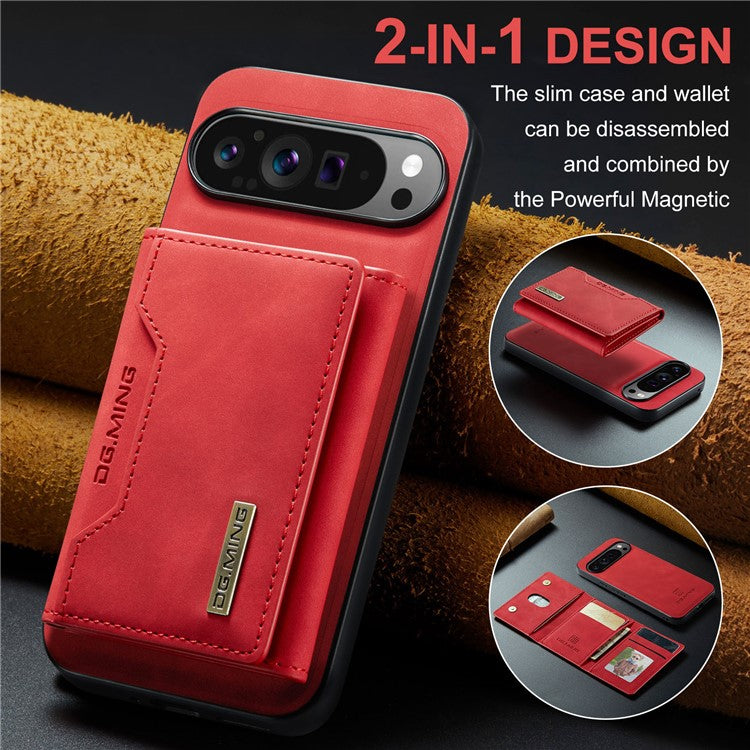 DG.MING M2 Series for Google Pixel 9 Pro XL Case PU+PC+TPU Phone Cover Detachable Wallet - Red
