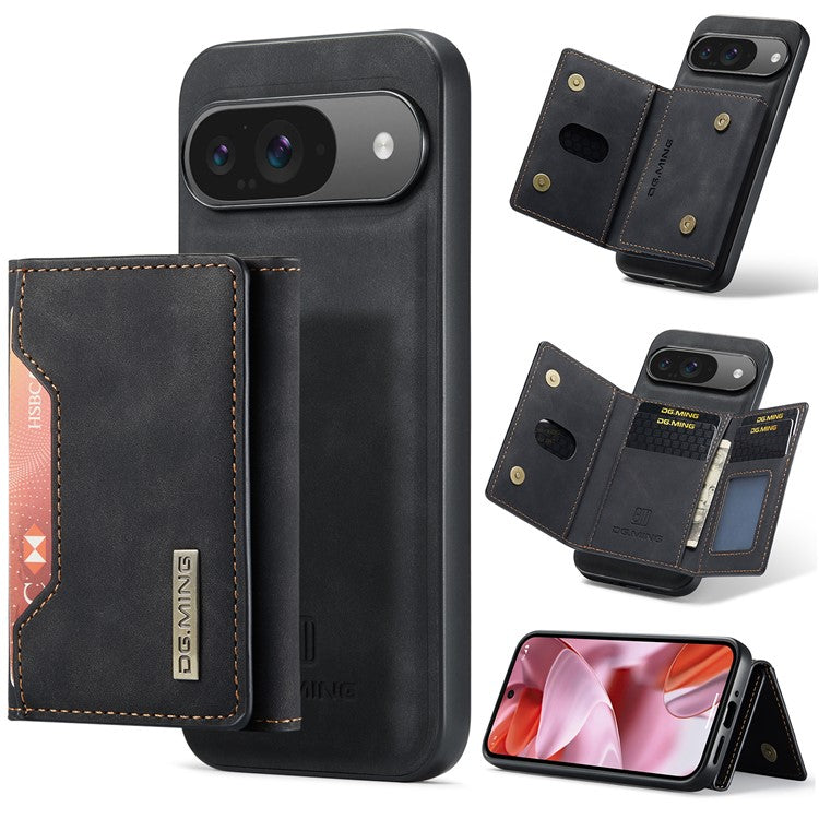 DG.MING M2 Series for Google Pixel 9 Pro / Pixel 9 Case PU+PC+TPU Phone Cover Detachable Wallet - Black