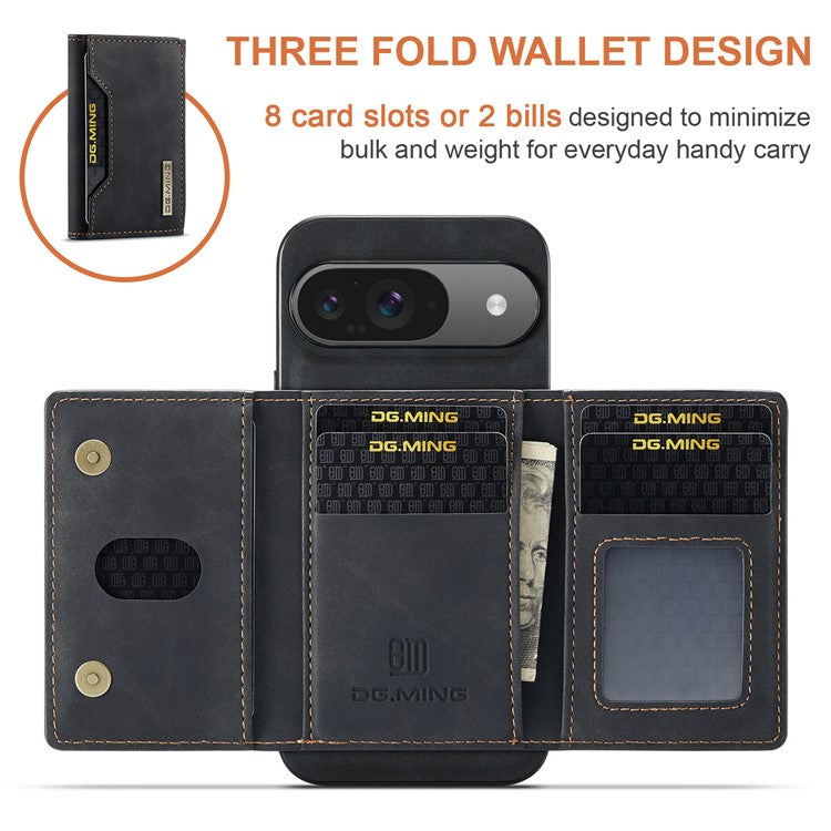 DG.MING M2 Series for Google Pixel 9 Pro / Pixel 9 Case PU+PC+TPU Phone Cover Detachable Wallet - Black