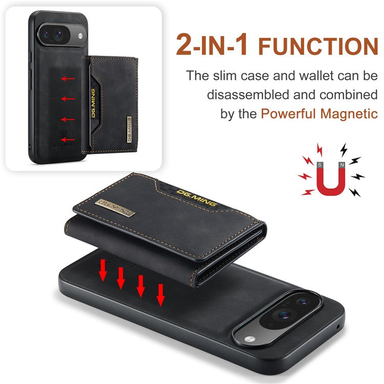 DG.MING M2 Series for Google Pixel 9 Pro / Pixel 9 Case PU+PC+TPU Phone Cover Detachable Wallet - Black