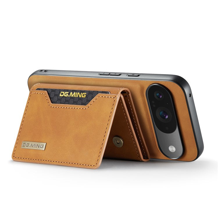 DG.MING M2 Series for Google Pixel 9 Pro / Pixel 9 Case PU+PC+TPU Phone Cover Detachable Wallet - Brown