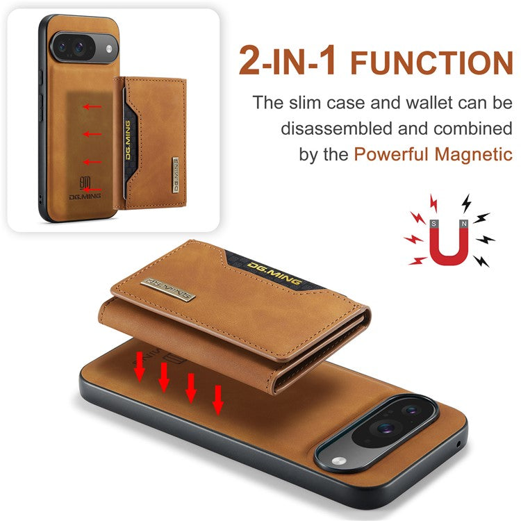 DG.MING M2 Series for Google Pixel 9 Pro / Pixel 9 Case PU+PC+TPU Phone Cover Detachable Wallet - Brown
