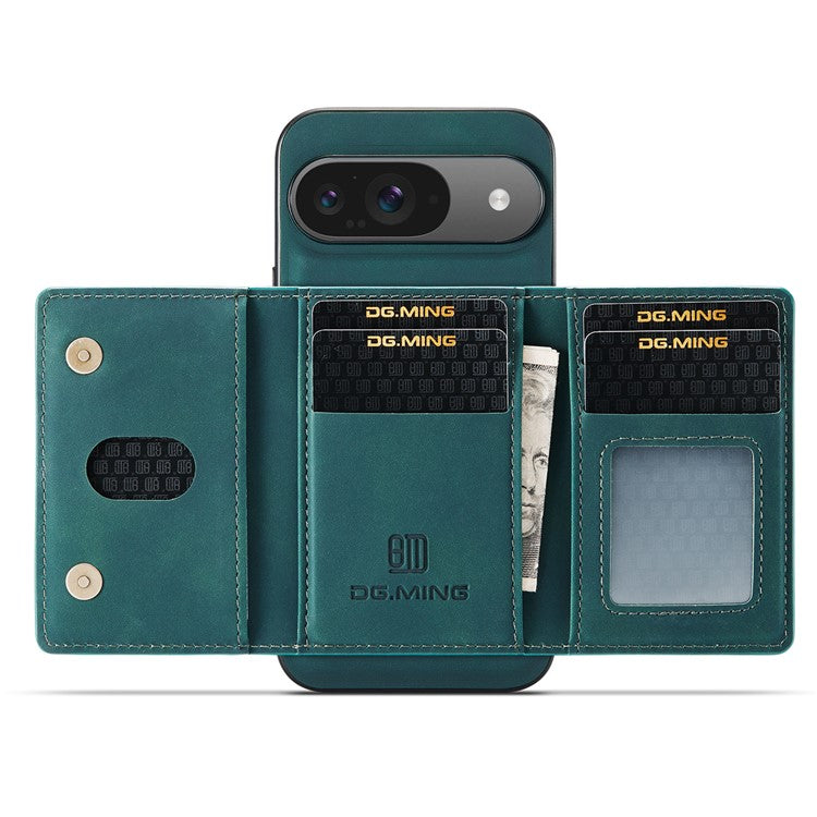 DG.MING M2 Series for Google Pixel 9 Pro / Pixel 9 Case PU+PC+TPU Phone Cover Detachable Wallet - Green